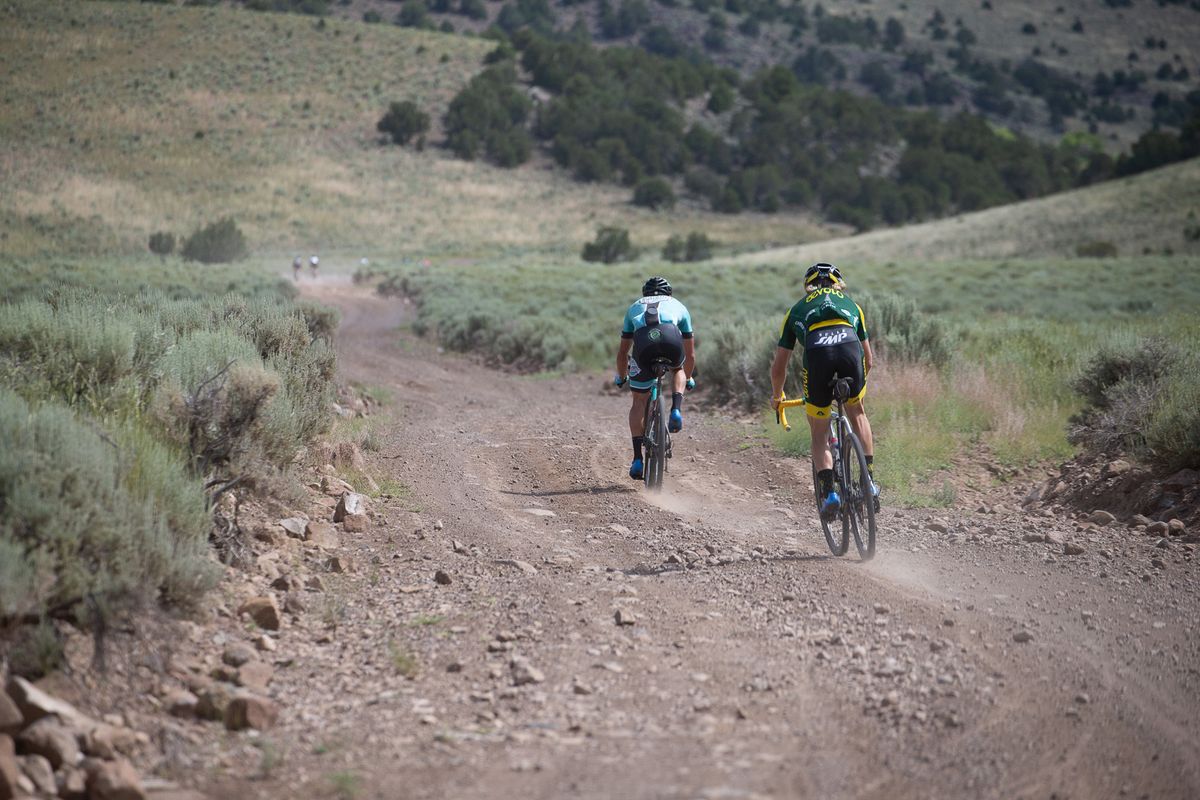 Travis McCabe and Lance Haidet navigate chooses lines avoiding rocks, rutts and sand in the Surlacc Pit.