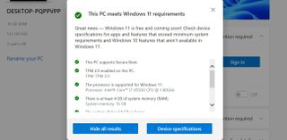 A screenshot showing the Windows 11 PC Health Check compatibility score
