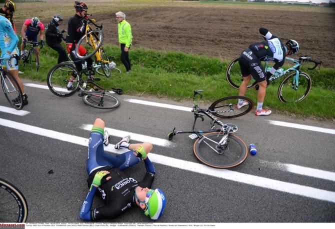 Luke Durbridge (Orica-GreenEdge) feels the full force of the crash
