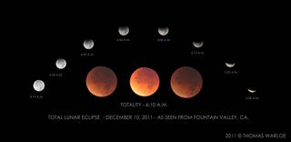 This photo shows the view from Fountain Valley, Calif. of the Dec. 10 total lunar eclipse, as seen by skywatcher Thomas Warloe