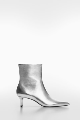 Mango Leather boots with kitten heels (silver) 