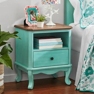 Teal nightstand with drawer and shelf