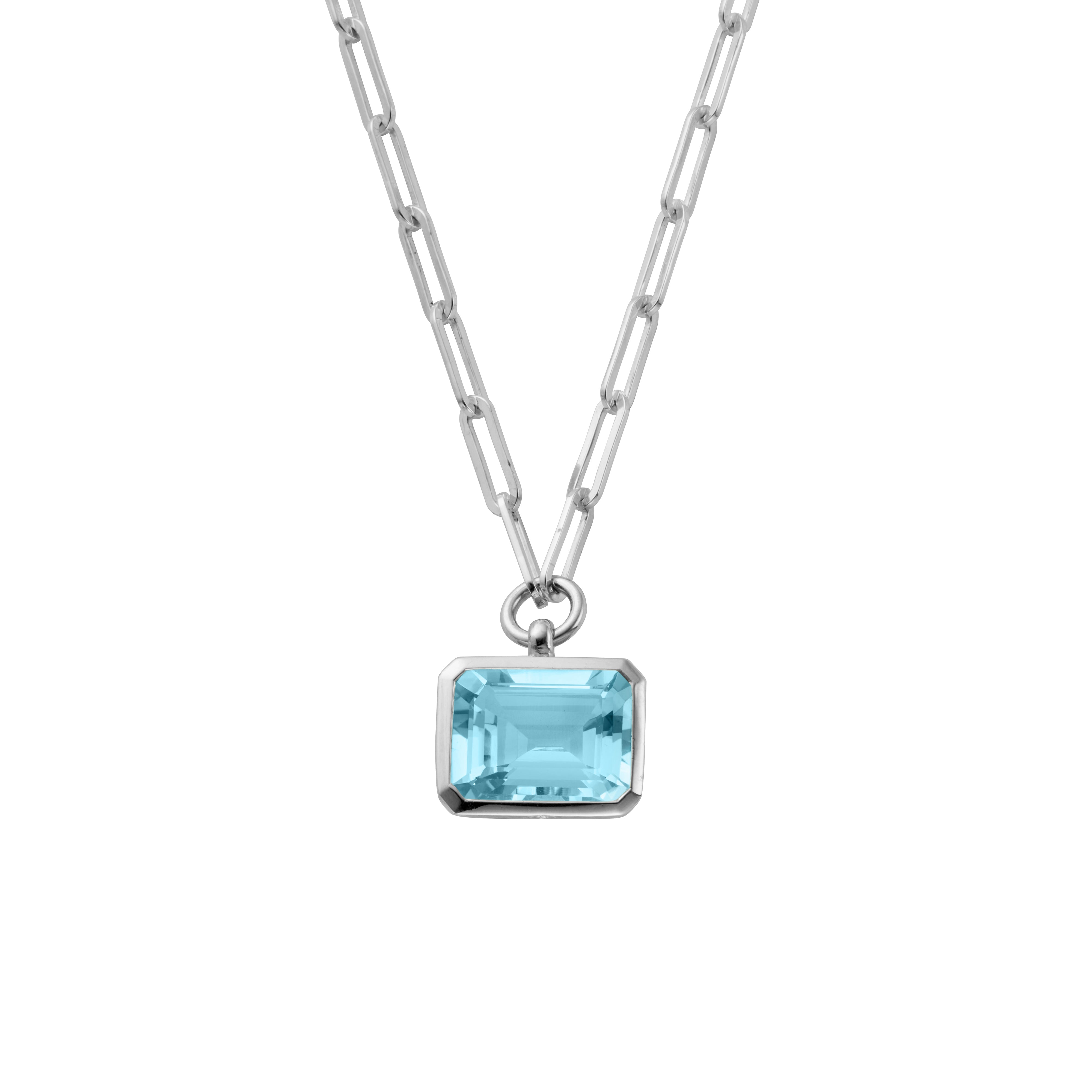 Silver Juno Blue Topaz Trace Chain Necklace