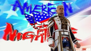 Cody Rhodes in front of a banner in WWE 2K24
