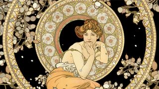Alphonse Mucha painting of a woman in Art Nouveau style