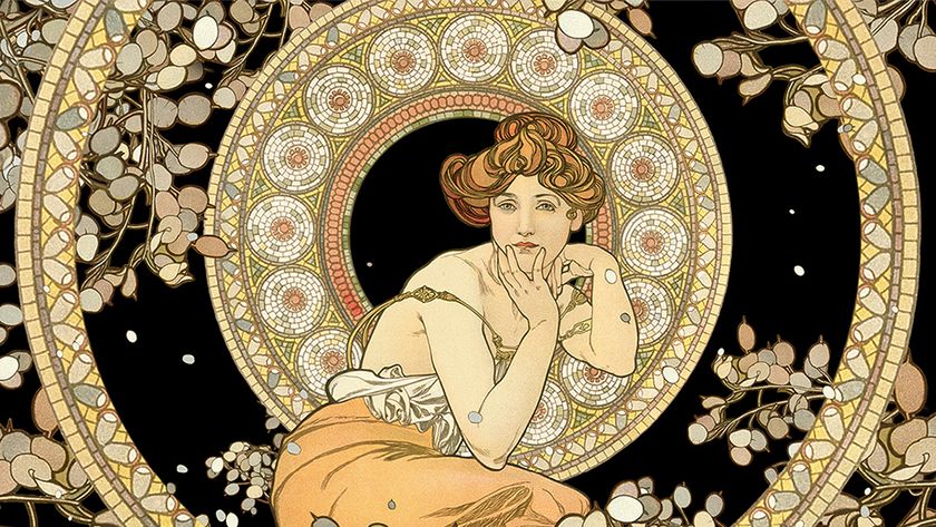 Alphonse Mucha painting of a woman in Art Nouveau style