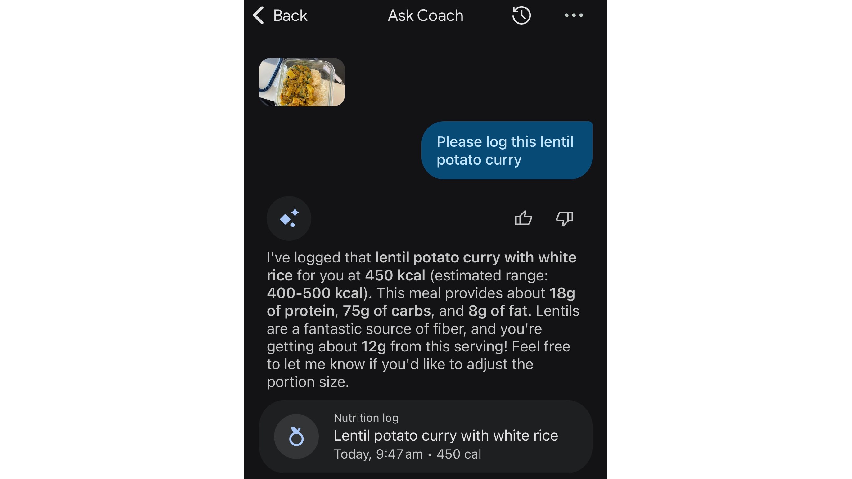 The Food Logging feature in Google Health