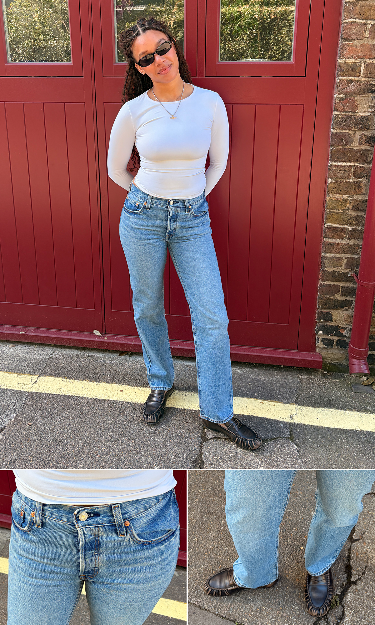 Straight-leg jeans try-on 2026: junior fashion editor Imani-Nia Francis-Tsolaki wears the Levi's '90s Straight Jeans.