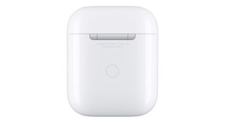 Apple AirPods case rear, showing the reset button