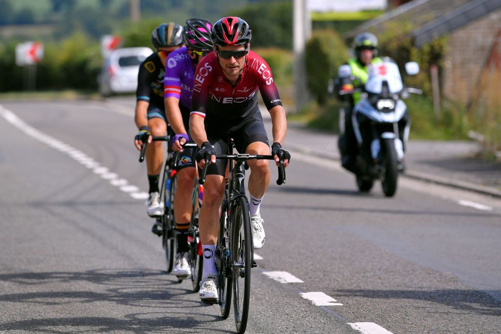 VISE BELGIUM AUGUST 18 Michal Golas of Poland and Team INEOS Andreas Goeman of Belgium and Team Telenet Lions Carlos Canal Blanco of Spain and Team Burgos BH Breakaway during the 41st Tour de Wallonie 2020 Stage 3 a 192km stage from Montzen to Vise TourdeWallonie TRW2020 on August 18 2020 in Vise Belgium Photo by Luc ClaessenGetty Images