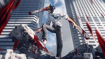 Denji transformed into a devil with blood covering his body during one of the best Crunchyroll anime series, Chainsaw Man.