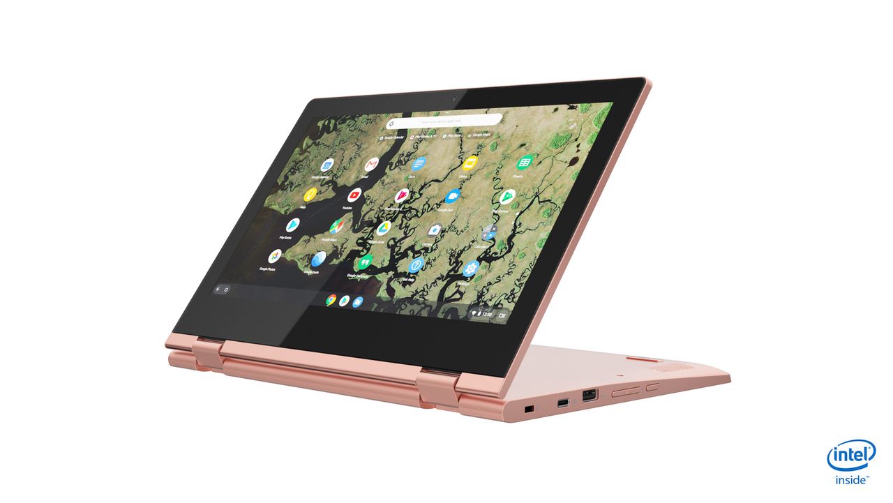 The 11-inch Lenovo Chromebook C340 in pink.