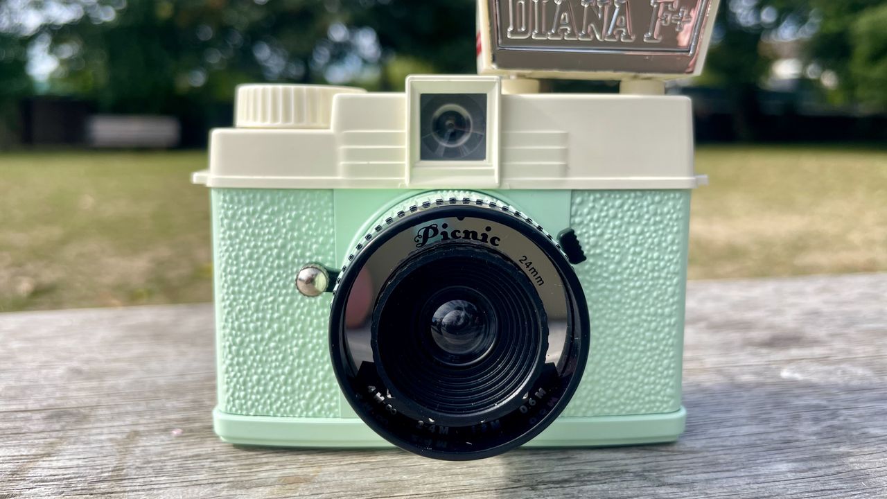Lomography Lomourette half-frame film camera on a park bench