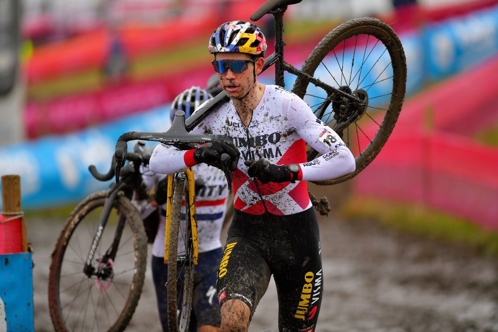 HULST NETHERLANDS JANUARY 03 Wout Van Aert of Belgium and Team Jumbo Visma Mud Detail view during the 5th Vestingcross World Cup 2021 Mens Elite CX Vestingcross CXWorldCup Hulst on January 03 2021 in Hulst Netherlands Photo by Luc ClaessenGetty Images
