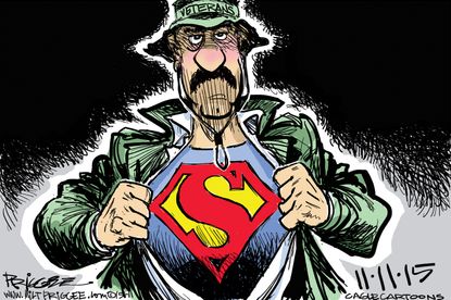 Editorial cartoon U.S. Veterans Day Superman