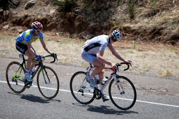 Thomas Rabou (Competitive Cyclist) looks back to check his gap on the field.