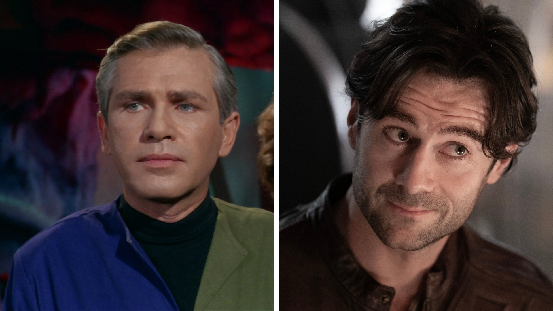 Split image showing Michael Strong (Left) and Cillian O'Sullivan (Right), who played Dr Roger Korby in Star Trek: The Original Series and Star Trek: Strange New Worlds, respectively.