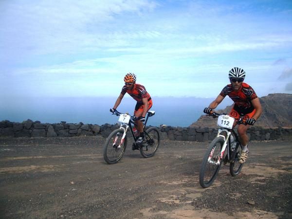 One racer overtakes another