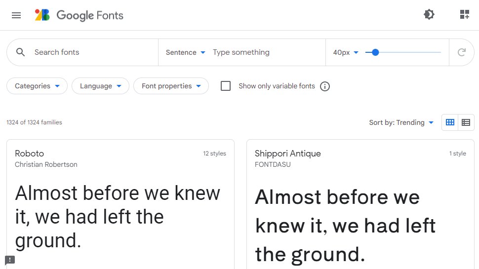 Website screenshot for Google Fonts