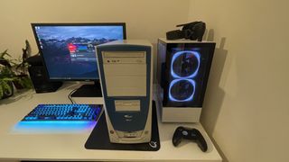 old gaming pc next to new gaming pc
