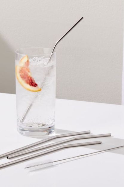 Crate and Barrel Stainless Steel Straws, Set of 4