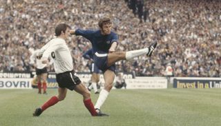 John Hollins in action for Chelsea against Derby County in August 1970.