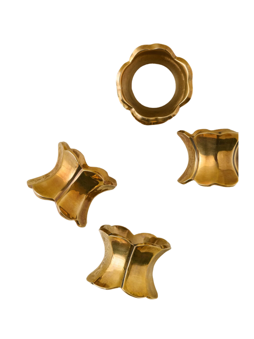 Antique Brass Ruffle Napkin Ring Set of Four