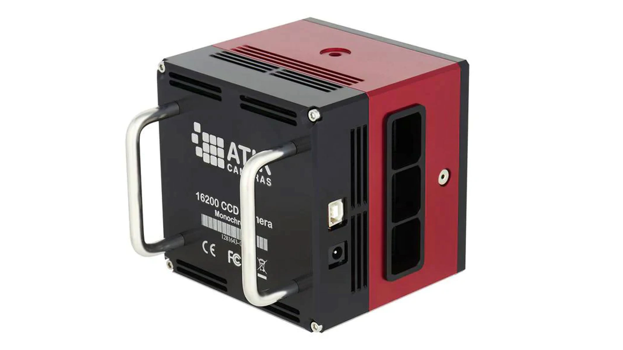 An Atik 16200 color astronomy camera on a white background.
