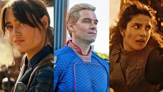 Ella Purnell as Lucy in "Fallout" season 2, Antony Starr as Homelander in "The Boys" season 5, and Priyanka Chopra as Ercell in "The Bluff" on Prime Video