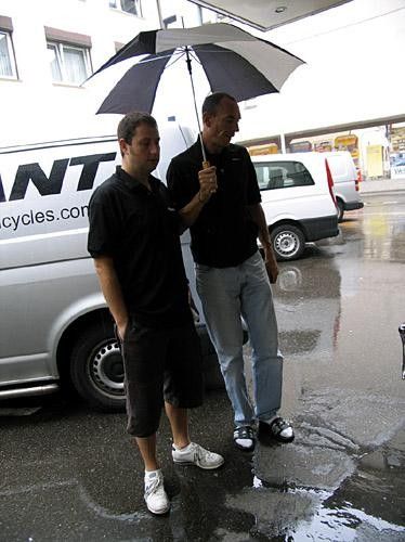 Tom Davies (Giant Europe) and me. Two brits, one umbrella, like August back home.