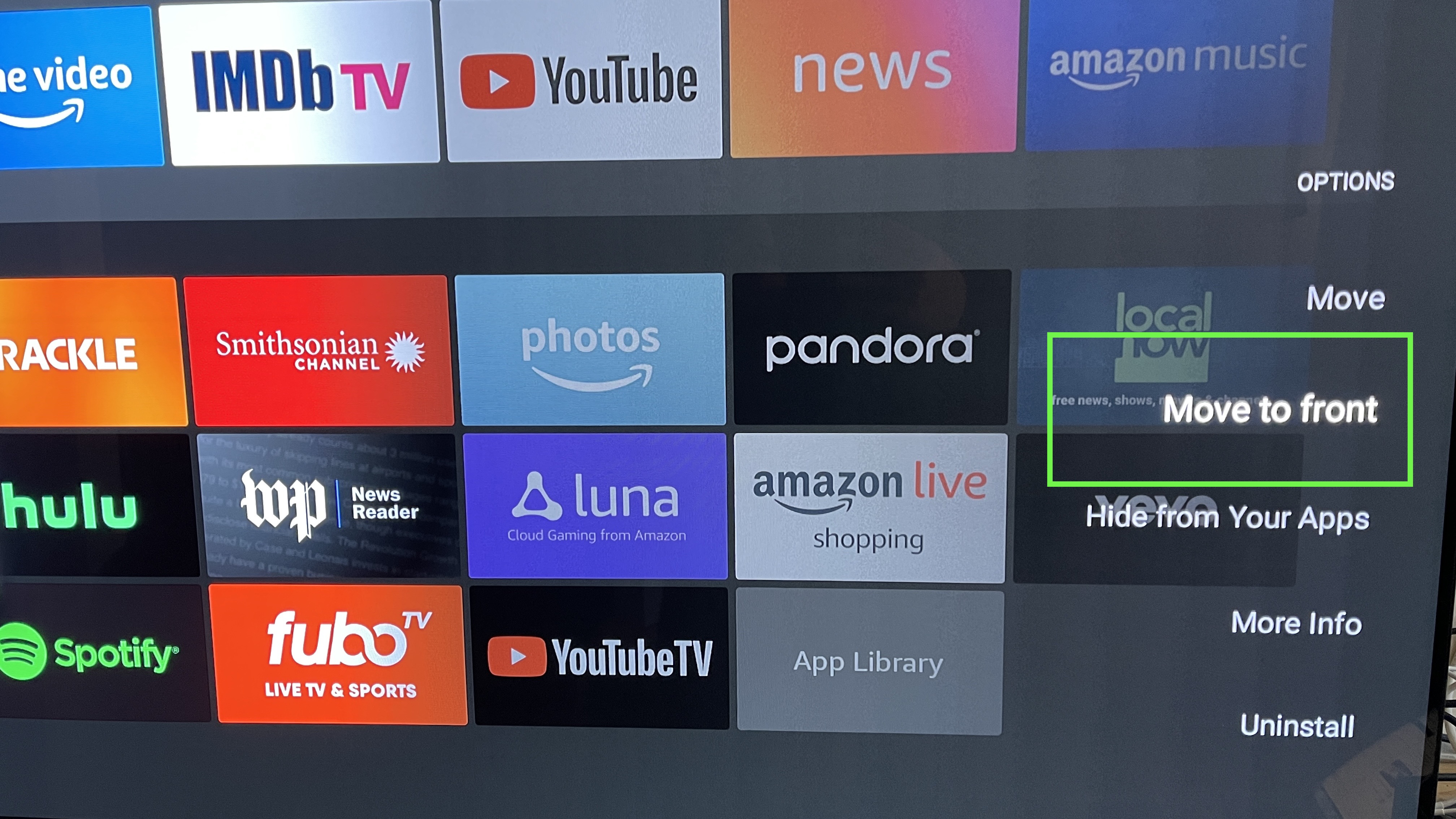 setting up Fire TV home screen apps