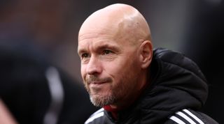 Manchester United manager Erik ten Hag looks on prior to the Premier League match between Wolverhampton Wanderers and Manchester United on 31 December, 2022 at Molineux in Wolverhampton, United Kingdom.