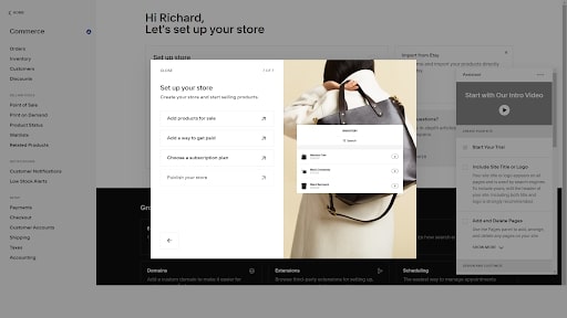 Squarespace's online store creation tool in use
