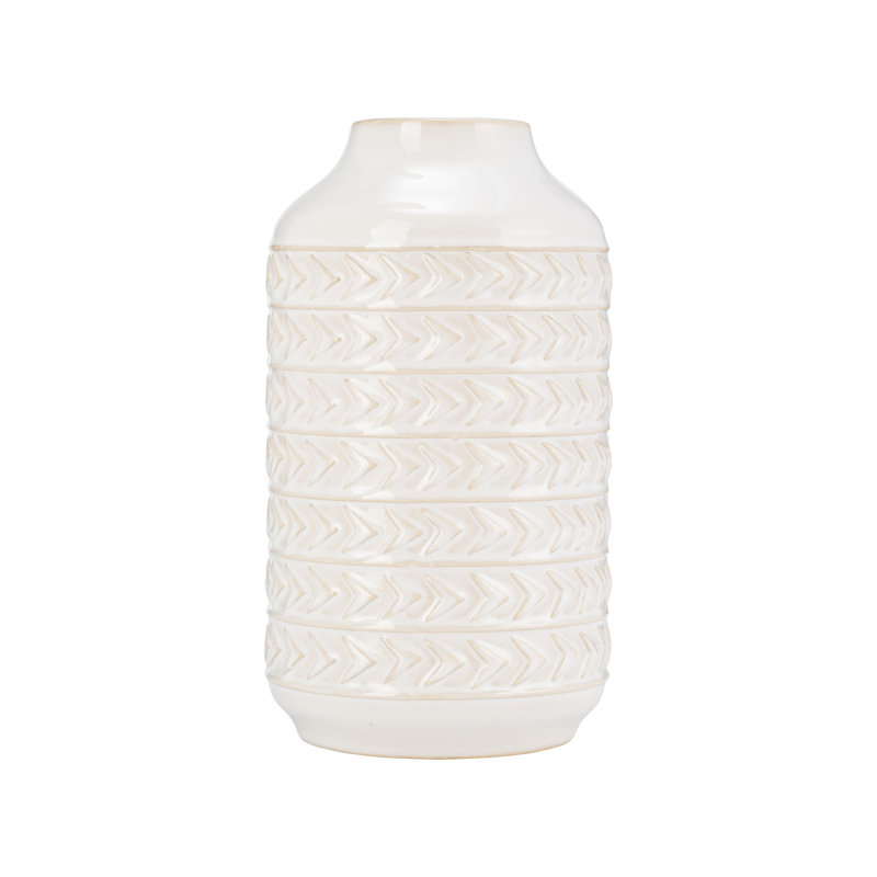 Gracie Oaks Neutral Textured Ceramic Aztec Vase in Ivory &amp;amp; Reviews | Wayfair