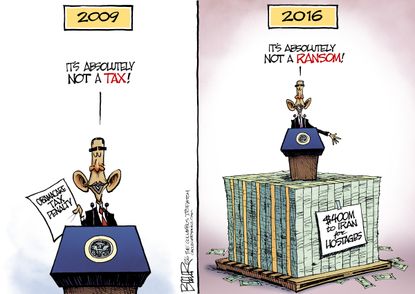 Political cartoon U.S. Obama then versus now