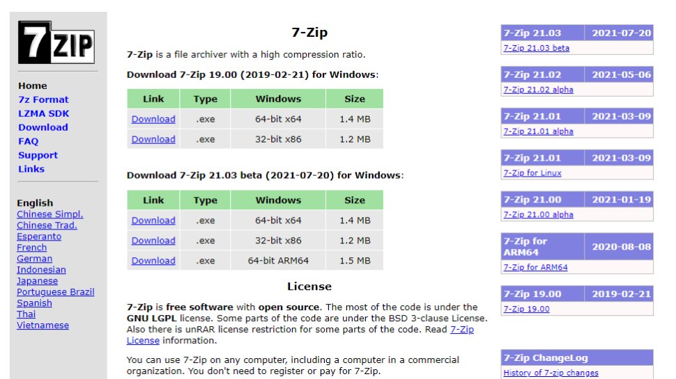 Website screenshot for 7-Zip