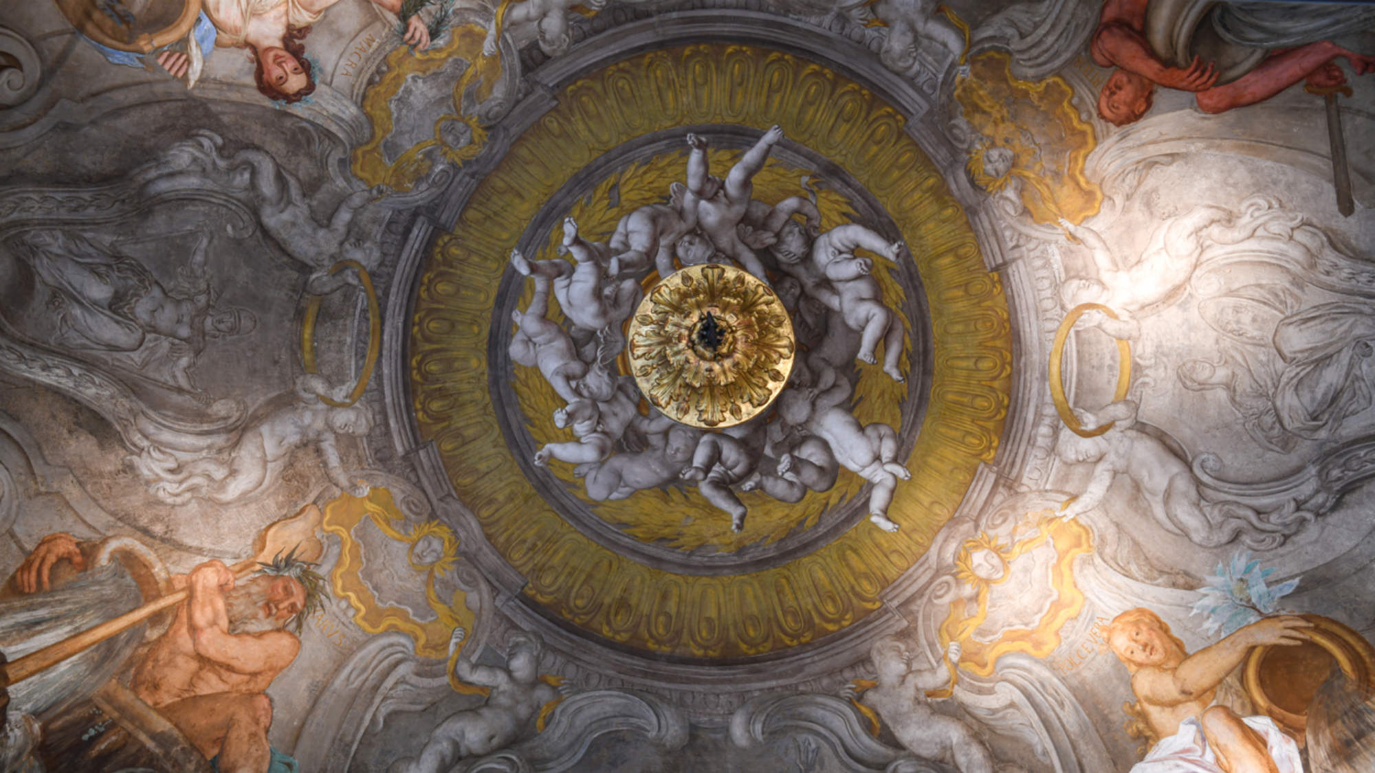 An intricate ceiling in Palazzo Durazzo