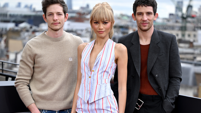Mike Faist, Zendaya and Josh O'Connor attends the "Challengers" Photocall at Claridges Hotel on April 11, 2024 in London, England.