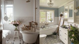 Cottage style white bathrooms with flowers