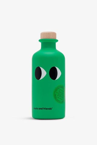 Green bottle of olive oil