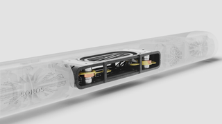 An 'x-ray' image of the the Sonos Arc Ultra soundbar showing the Sound Motion driver