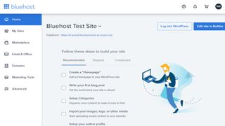 Bluehost's user interface displaying instructions on how to set up a website