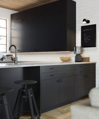 Black cabinets in white kitchen