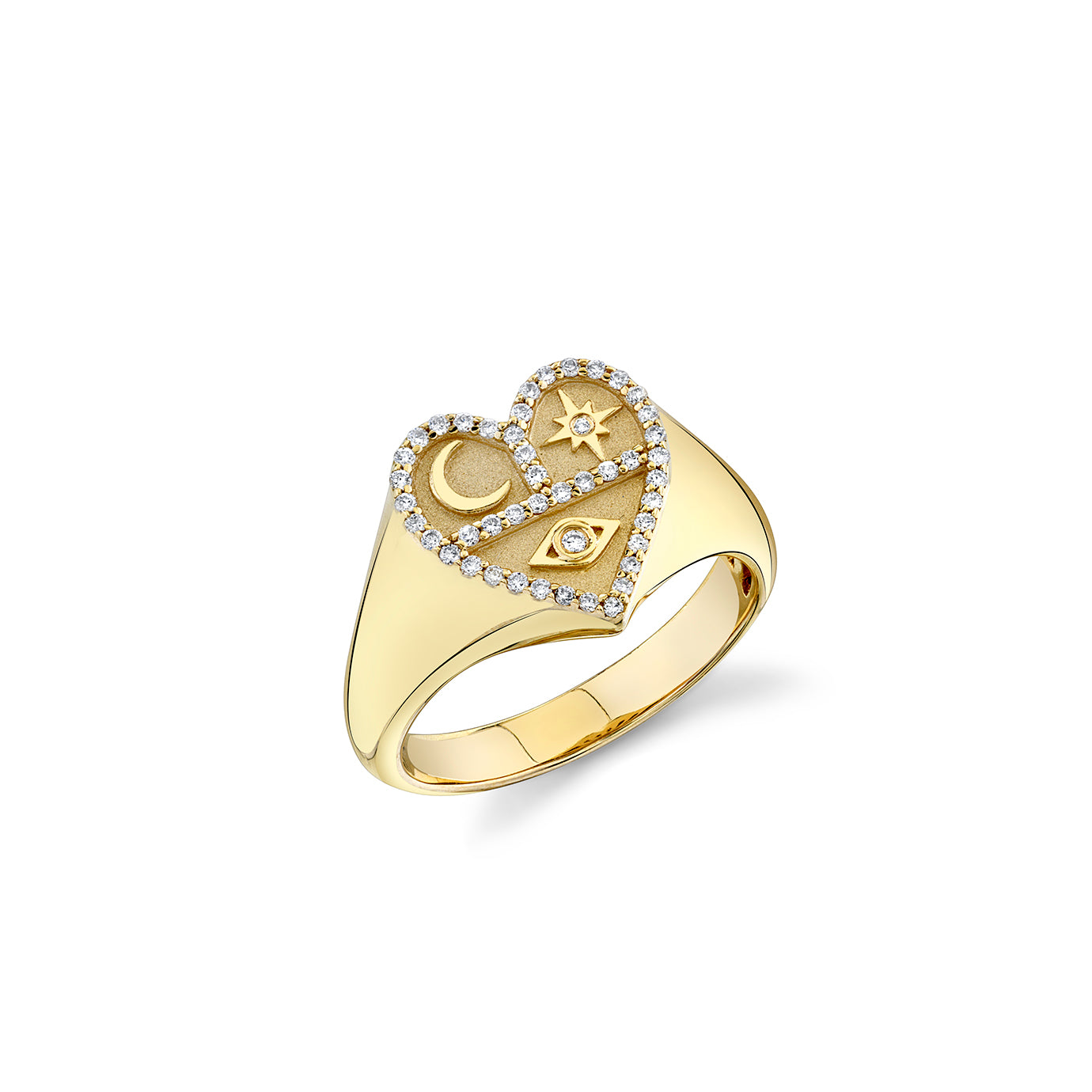 Gold &amp;amp; Diamond Small Heart Tricon Signet Ring