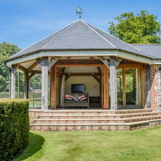 pool house in lawn