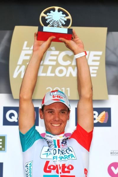 Philippe Gilbert (Omega Pharma-Lotto) celebrates his second Classic win in a week.