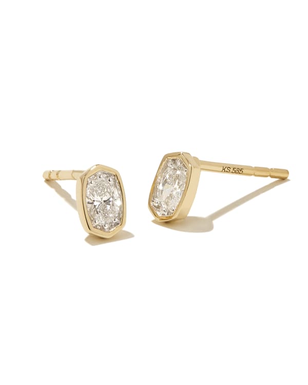 0.22 Ct Marisa 14k Yellow Gold Oval Solitaire Stud Earrings in White Diamond