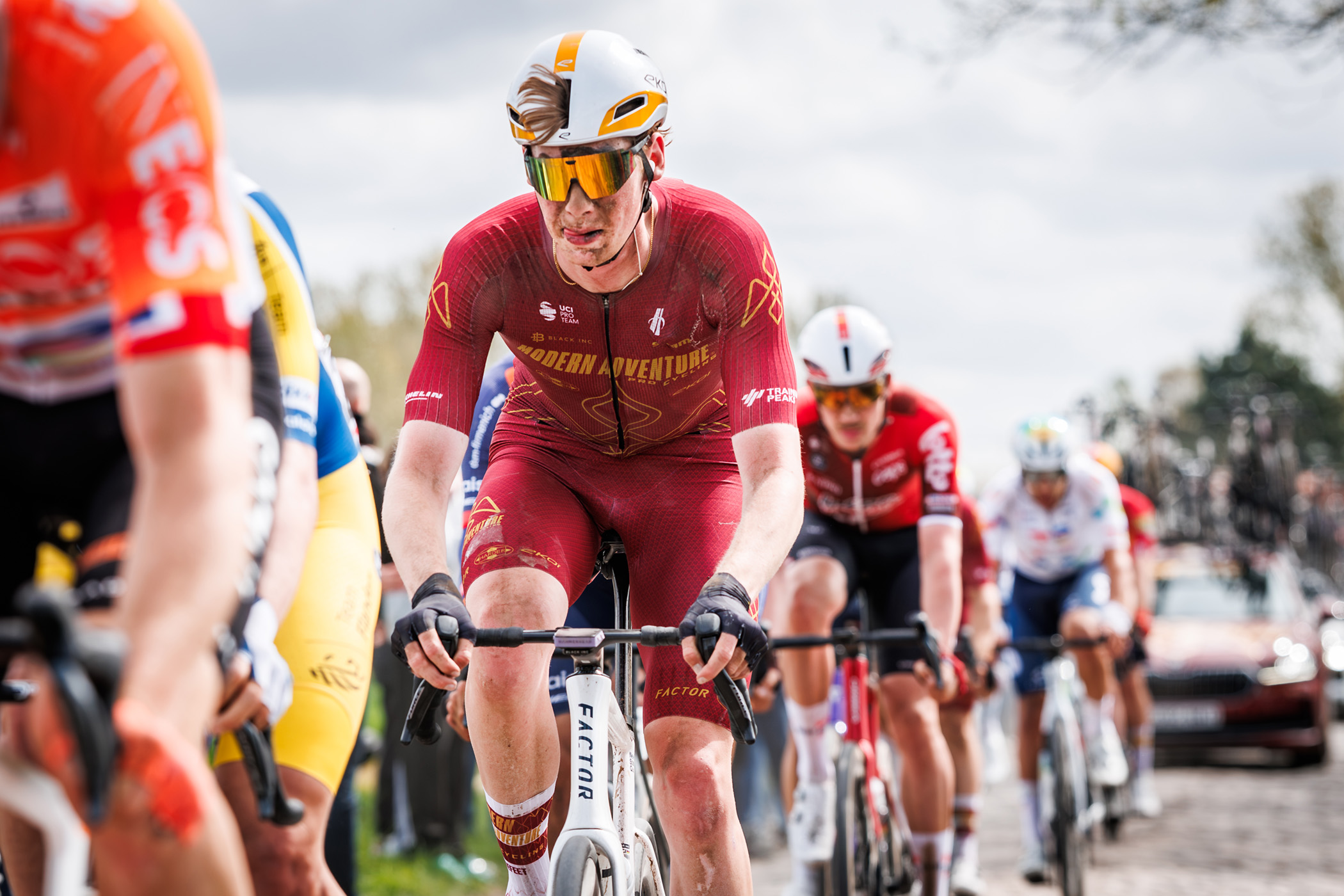 Ezra Caudell races over a cobbled sector at Paris-Roubaix 2026