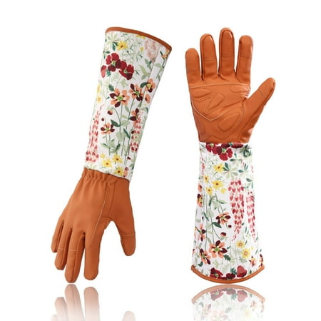 Qaailabf Floral Print Garden Gloves With Extended Wrist Protection, Puncture Resistant Long Sleeve Gardening Gloves for Women, Thorn Proof Breathable Work Gloves for Rose Pruning &amp;amp; Yard Work, 1 Pair