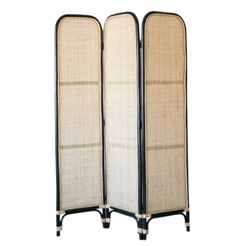  Black and Natural Rattan Screen